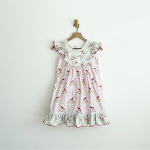 Olive Mae Girl's Party Dress Floral Birds Size 10 White Pink Blue Handmade Texas
